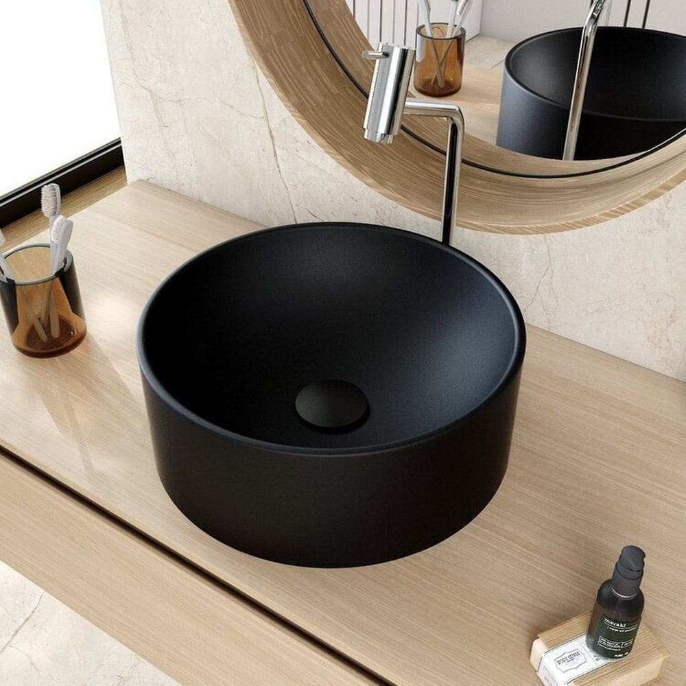 Kit 2 Cubas de Apoio Redonda Bl34 34x34cm Lapimat Preto Matte Fosca