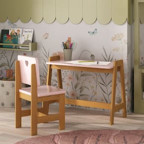 Conjunto Mesa Escrivaninha + 1 Cadeira Infantil Sofia Madeira de Pinus / Mdf