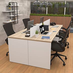 Estação de Trabalho Mesa Plataforma Escritório 1200x600 4 Lugares Carvalho / Branco
