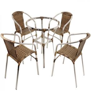 Conjunto De 6 Cadeiras E Mesa Floripa Em Alumínio Trama Capuccino