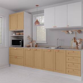 Cozinha Modulada 4 Peças 1 Torre Microondas 1 Aéreo 2 Balcões Arizona Cabecasa Madeiramadeira Branco/Figueira