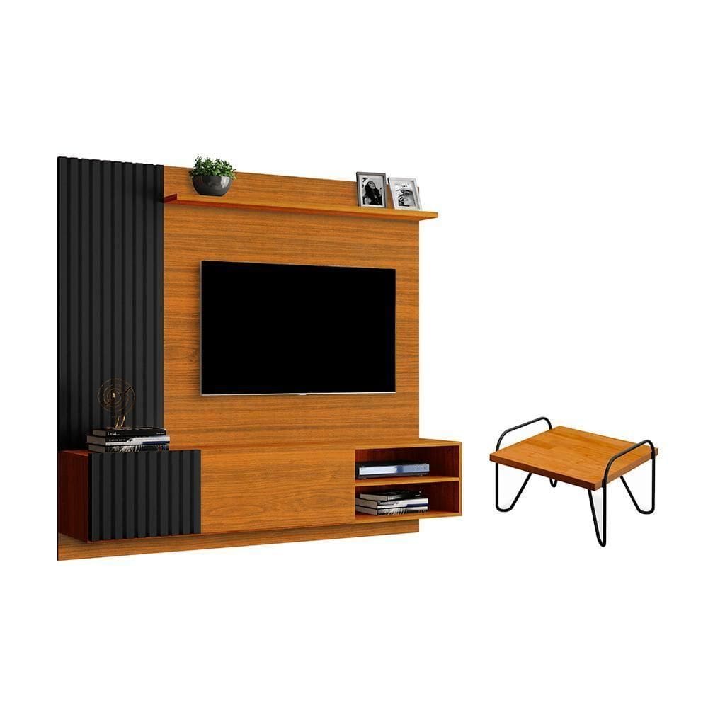 Mesa De Centro E Painel Amesterdã Freijó Preto Naturale