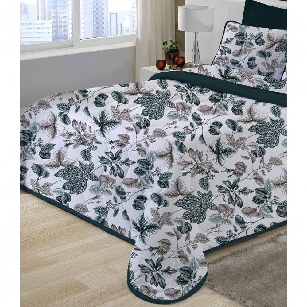 Kit Cobre Leito Solteiro 2 Pçs Em Malha Floral Verde
