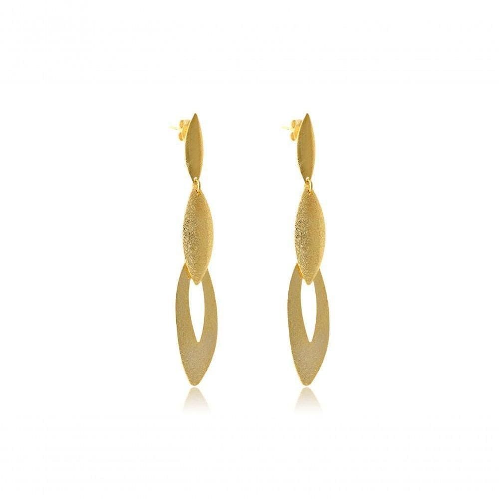 Brinco Grande De Folhas Sobrepostas Folheado Em Ouro 18k [f027]