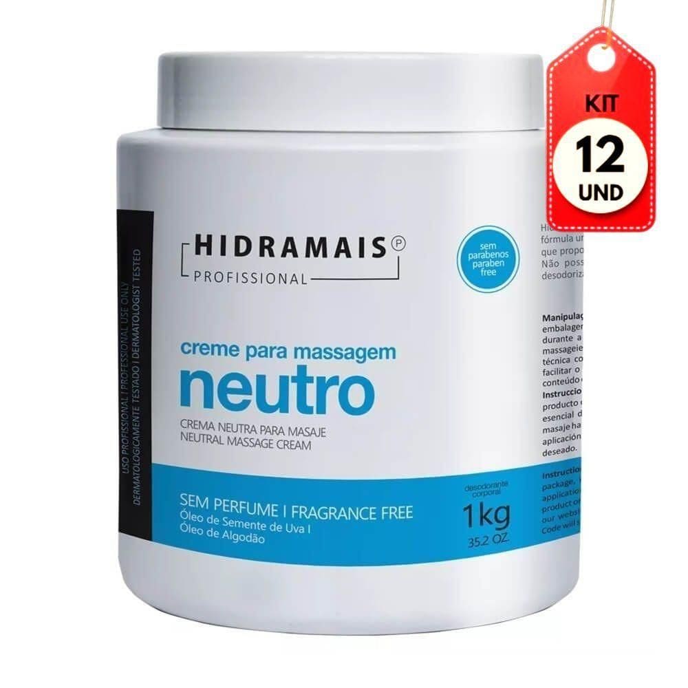 Kit C/12 Hidramais Neutro Creme P/ Massagem 1kg