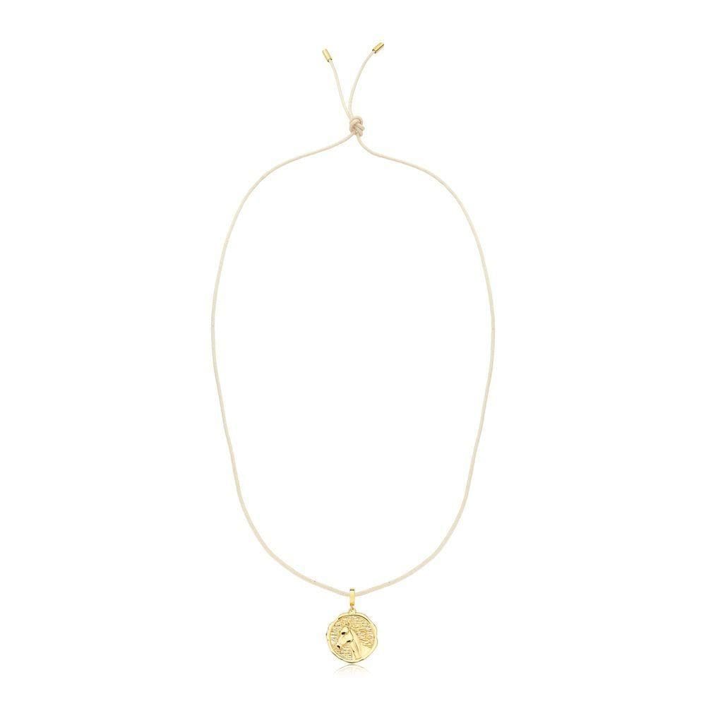 Cordão De Algodão Com Medalha Cavalo Revestida Em Ouro