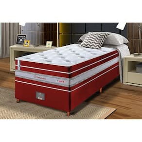 Conjunto Cama Box Solteiro De Molas Ensacadas Cama Inbox Select Euro Soft 88x188x71 Vermelho