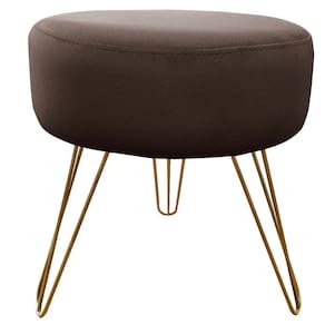 Puff Decorativos Sala Quarto Tunísia Veludo Marrom Base Dourado - Star Confort Marrom E Dourado