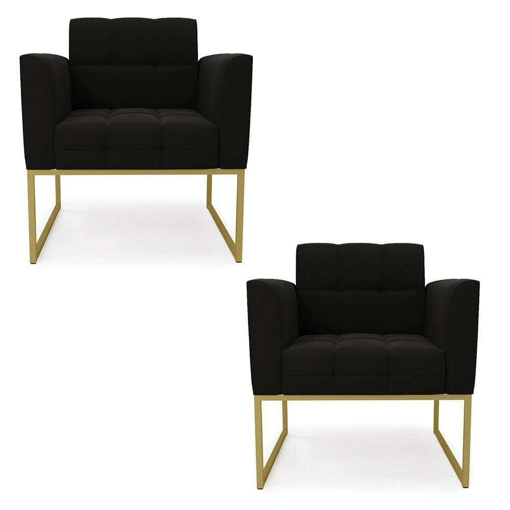 Kit 2 Poltronas Elisa Suede Base Metálica Industrial Dourado - D`rossi Cor Preto