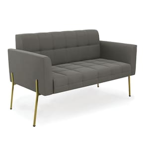 Sofá Namoradeira 2 Lugares Pé De Ferro Dourado Elisa Suede D03 - D`rossi Cor Grafite
