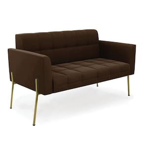 Sofá Namoradeira 2 Lugares Pé De Ferro Dourado Elisa Suede D03 - D`rossi Cor Marrom