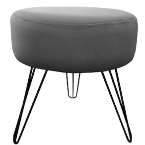Puff Decorativos Sala Quarto Tunísia Veludo Cinza Base Preta - Star Confort Cinza E Preto