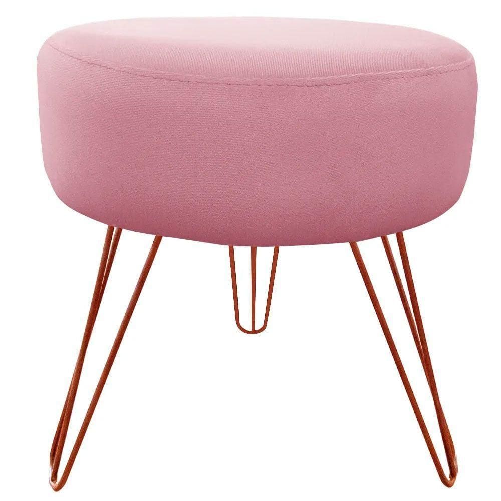 Puff Decorativos Sala Quarto Tunísia Veludo Rose Base Bronze - Star Confort Rose E Bronze