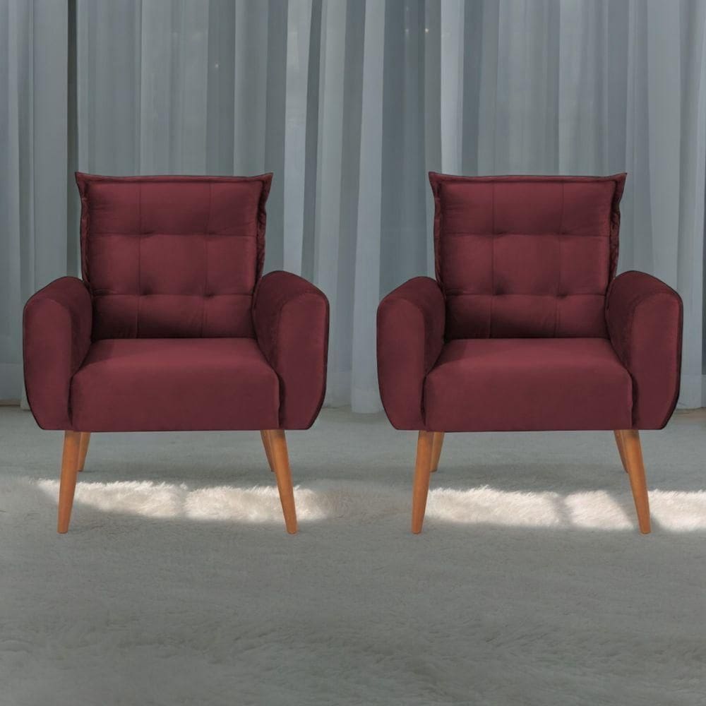 Jogo De Poltronas Decorativas Emma Veludo Vinho
