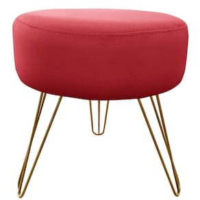 Puff Decorativos Sala Quarto Tunísia Veludo Vermelho Base Dourado - Star Confort Vermelho E Dourado