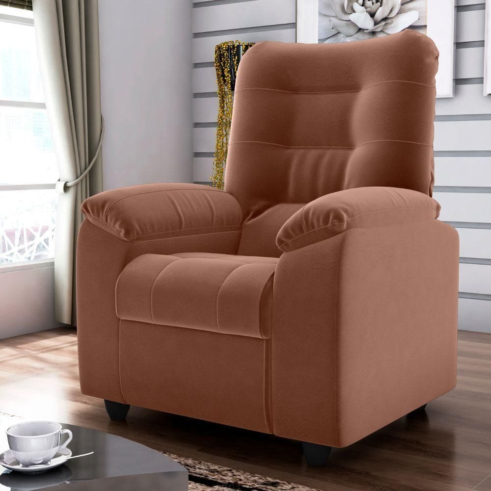 Poltrona Reclinável Almofadada Luka Veludo Cobre