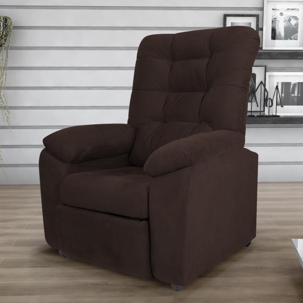 Poltrona Almofadada Reclinável Dallas Veludo Light Marrom