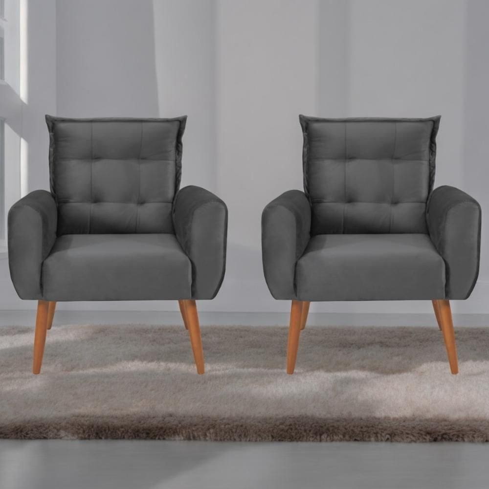 Conjunto De Poltronas Decorativas Lily Veludo Cinza