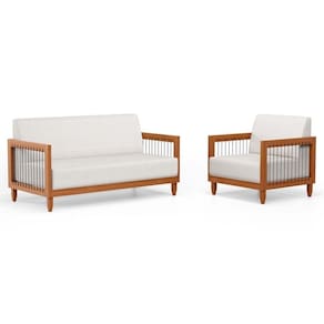 Kit Poltrona E Sofá Varanda Samoa Madeira Maciça Com Cordas Náutica Linho Natural - Desk Design