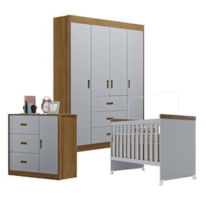 Jogo De Quarto Infantil Livia Com Berço Mini Cama Cômoda E Roupeiro Canaã