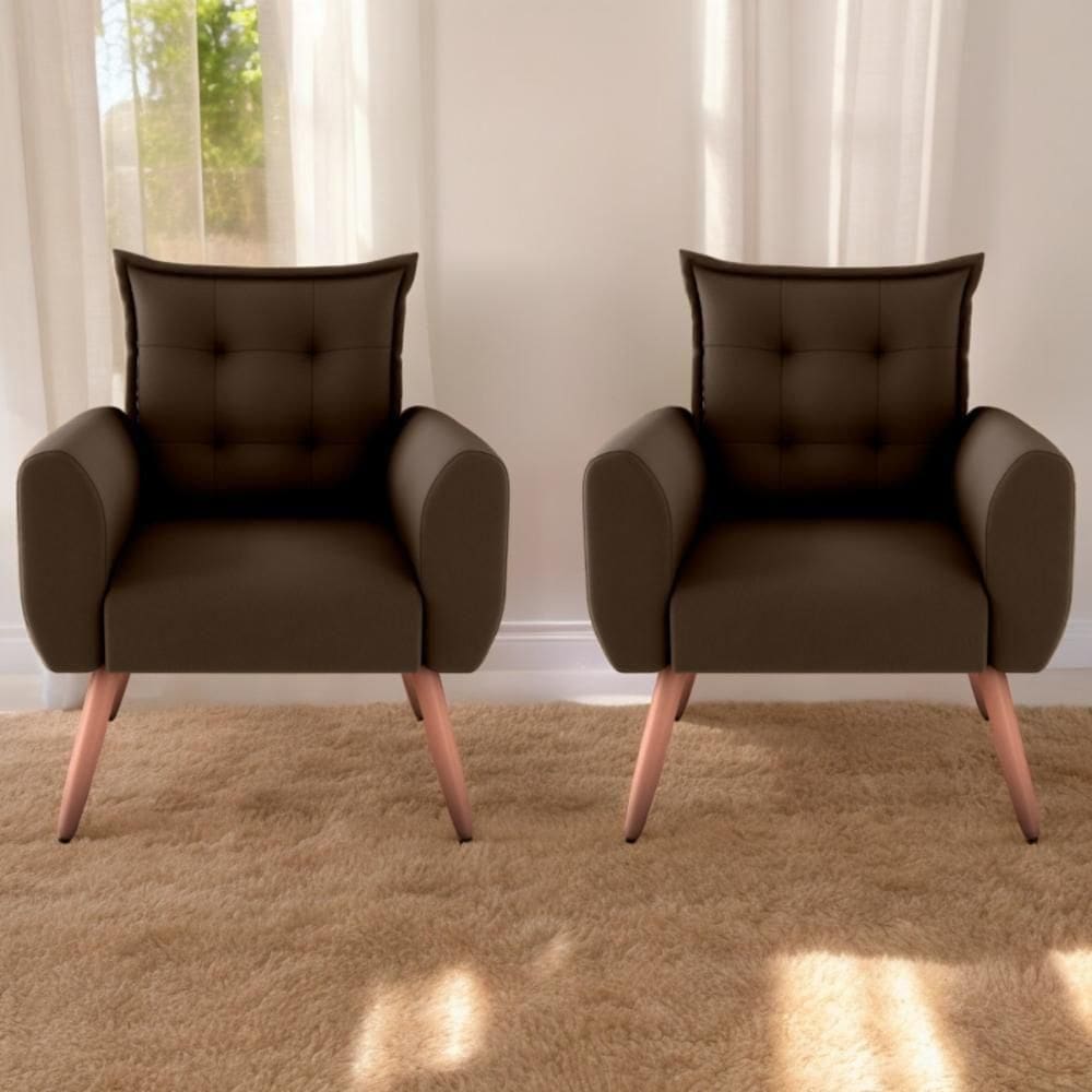 Conjunto De Poltronas Decorativas Lily Suede Marrom