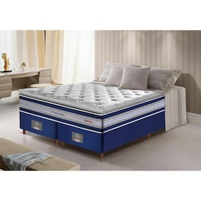 Conjunto Cama Box King De Molas Ensacadas D33 Com Pillow Top Cama Inbox Select 193x203x71 Azul