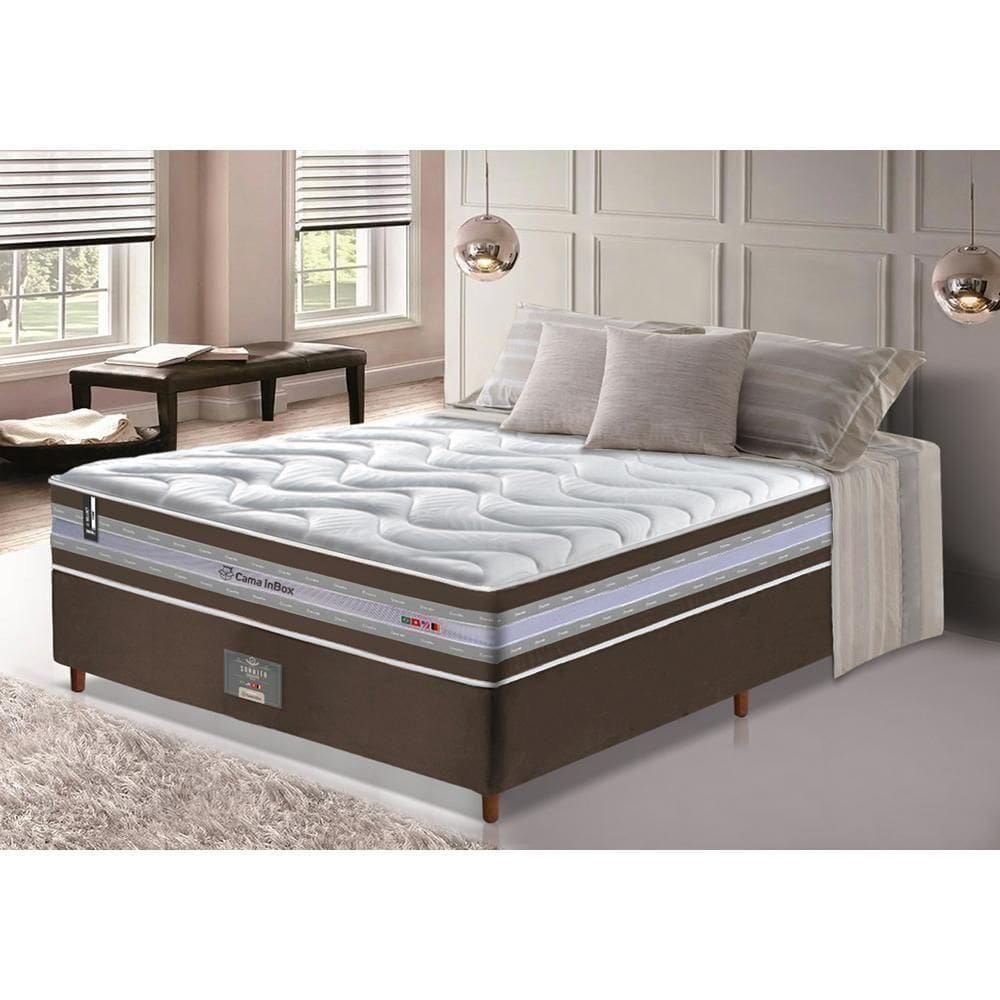 Conjunto Cama Box Casal De Molas Ensacadas D33 Cama Inbox Select Firme 138x188x71 Café