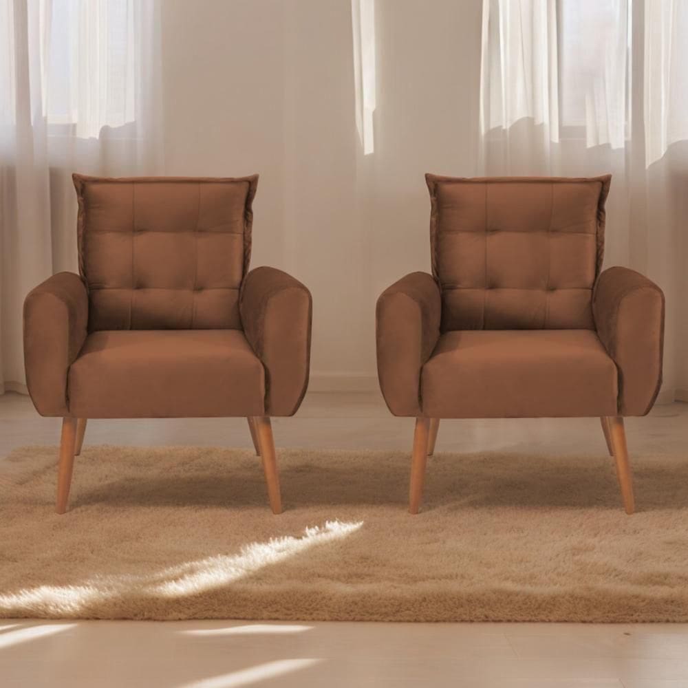 Conjunto De Poltronas Decorativas Lily Veludo Ferrugem