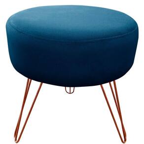 Puff Decorativos Sala Quarto Tunísia Veludo Azul Base Bronze - Star Confort Azul E Bronze