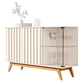 Buffet Ripado Com 3 Portas E Base De Madeira Paris Pérola