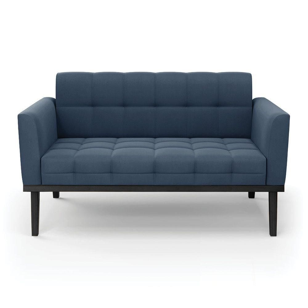 Sofá Namoradeira 2 Lugares Base De Madeira Preto Elisa Suede D03 - D`rossi Cor Azul Marinho