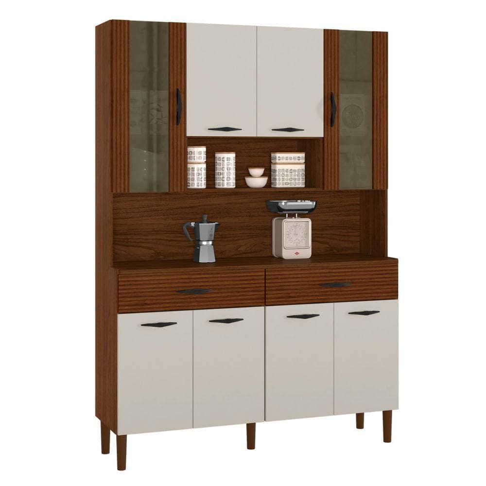Armário De Cozinha Com 2 Gavetas Pisa Off White Nogueira