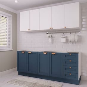 Cozinha Modulada 4 Peças 2 Aéreos 2 Balcões Arizona Cabecasa Madeiramadeira Branco/Azul