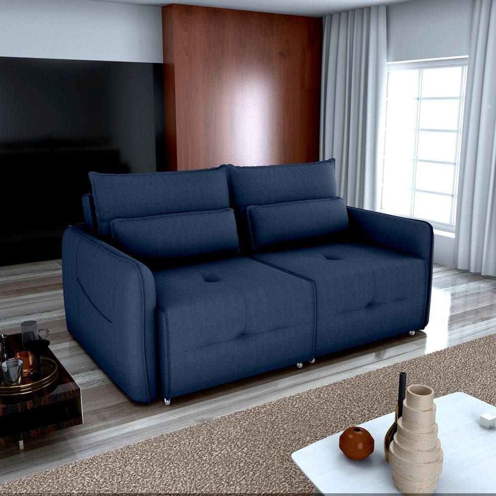 Sofá Cama 3 Lugares Celine para Sala de Estar Azul