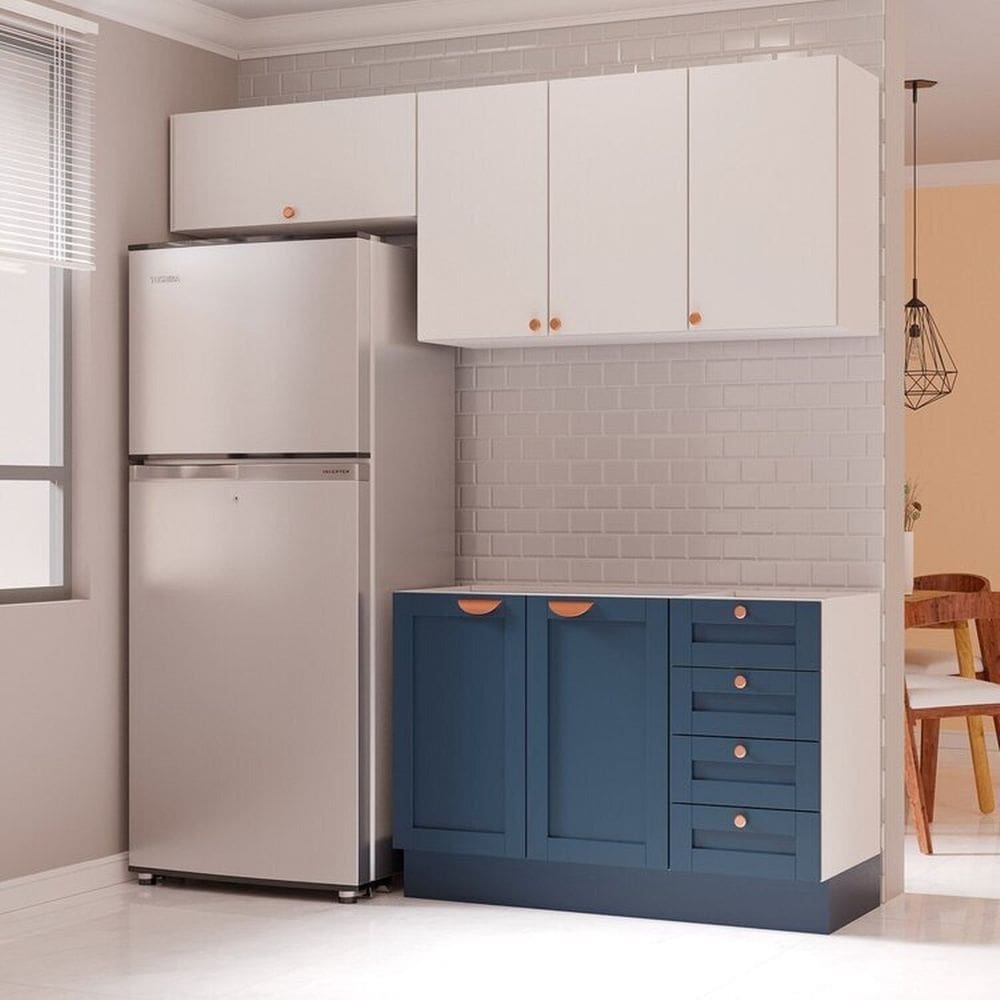Cozinha Modulada 3 Peças 2 Aéreos 1 Balcão Arizona Cabecasa Madeiramadeira Branco/Azul