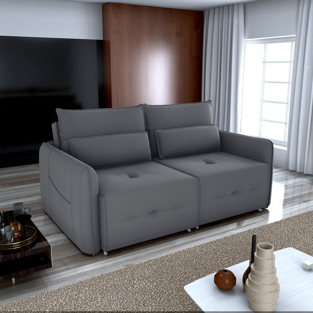 Sofá Cama 3 Lugares Celine para Sala de Estar Cinza