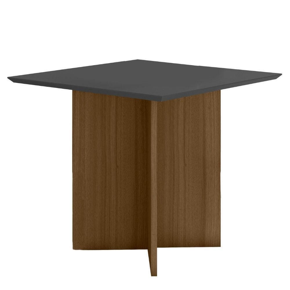 Mesa De Jantar Retangular Tampo Chanfrado Sem Vidro 90cm Helô Poliman Móveis Carvalho Com Grafite
