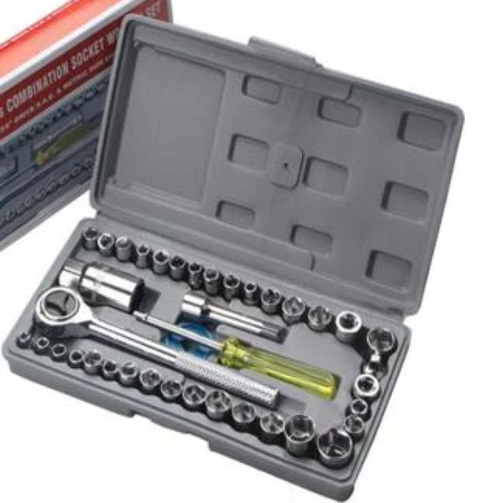 Kit de Ferramentas Completo - Jogo de Soquetes 40 Peças com Chave Catraca
