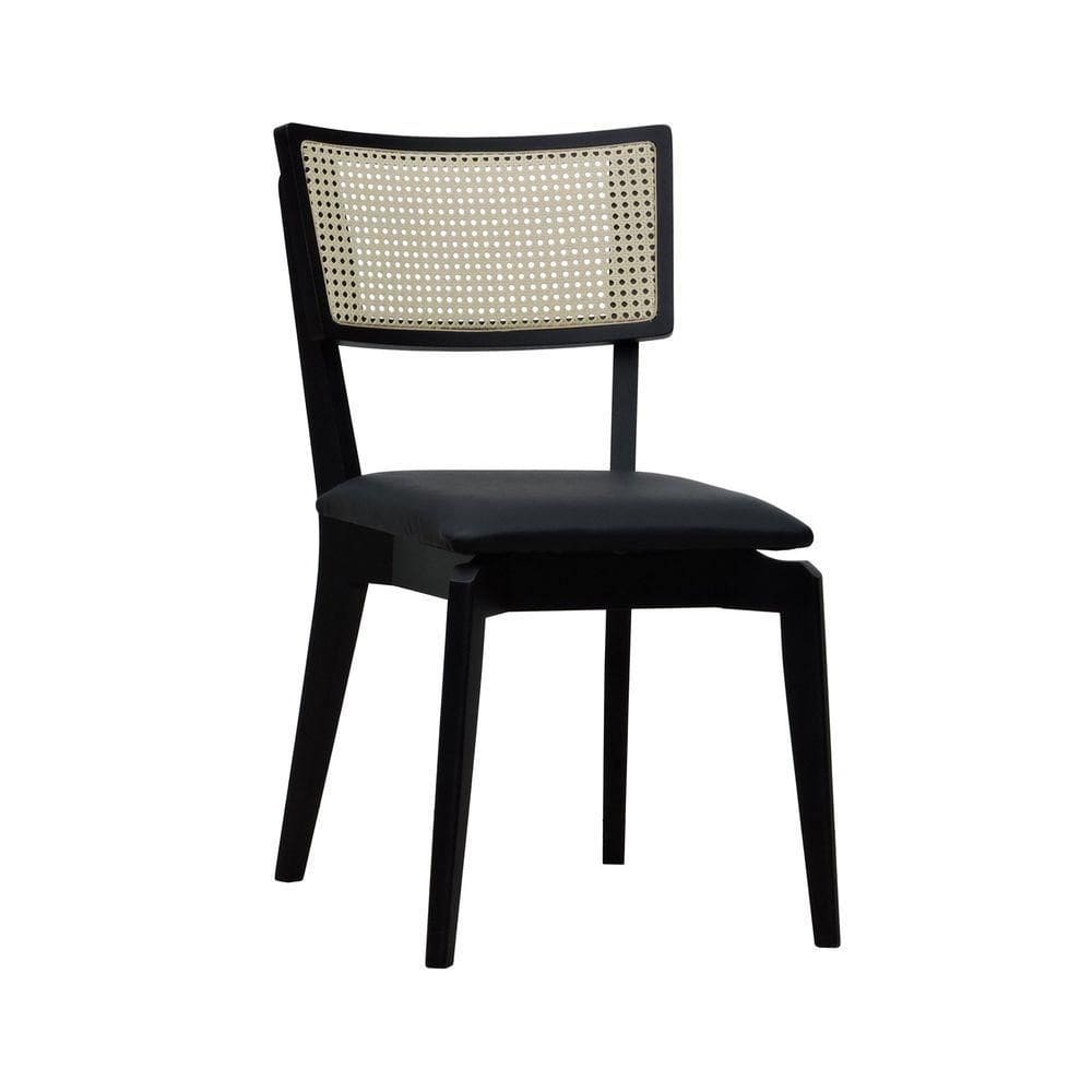 Cadeira Fendi Encosto Telinha Assento Estofado - Preto Corano Preto