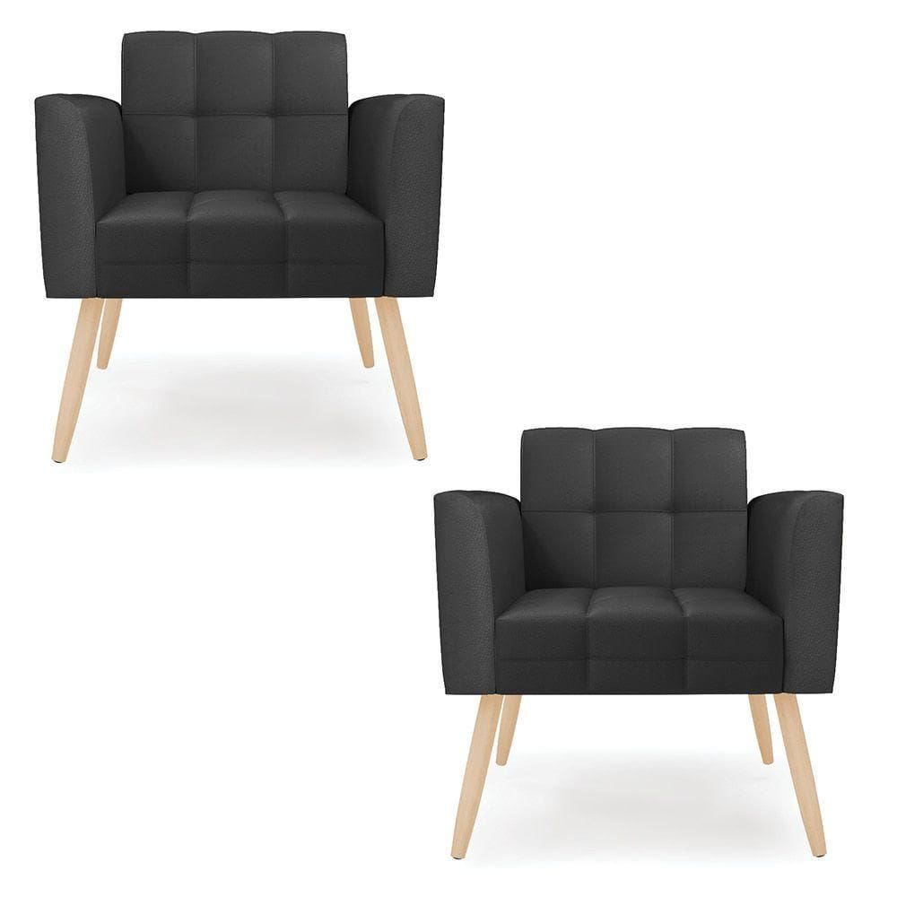 Kit 2 Poltronas Elisa Corino Pés Palito Natural - D`rossi Cor Preto