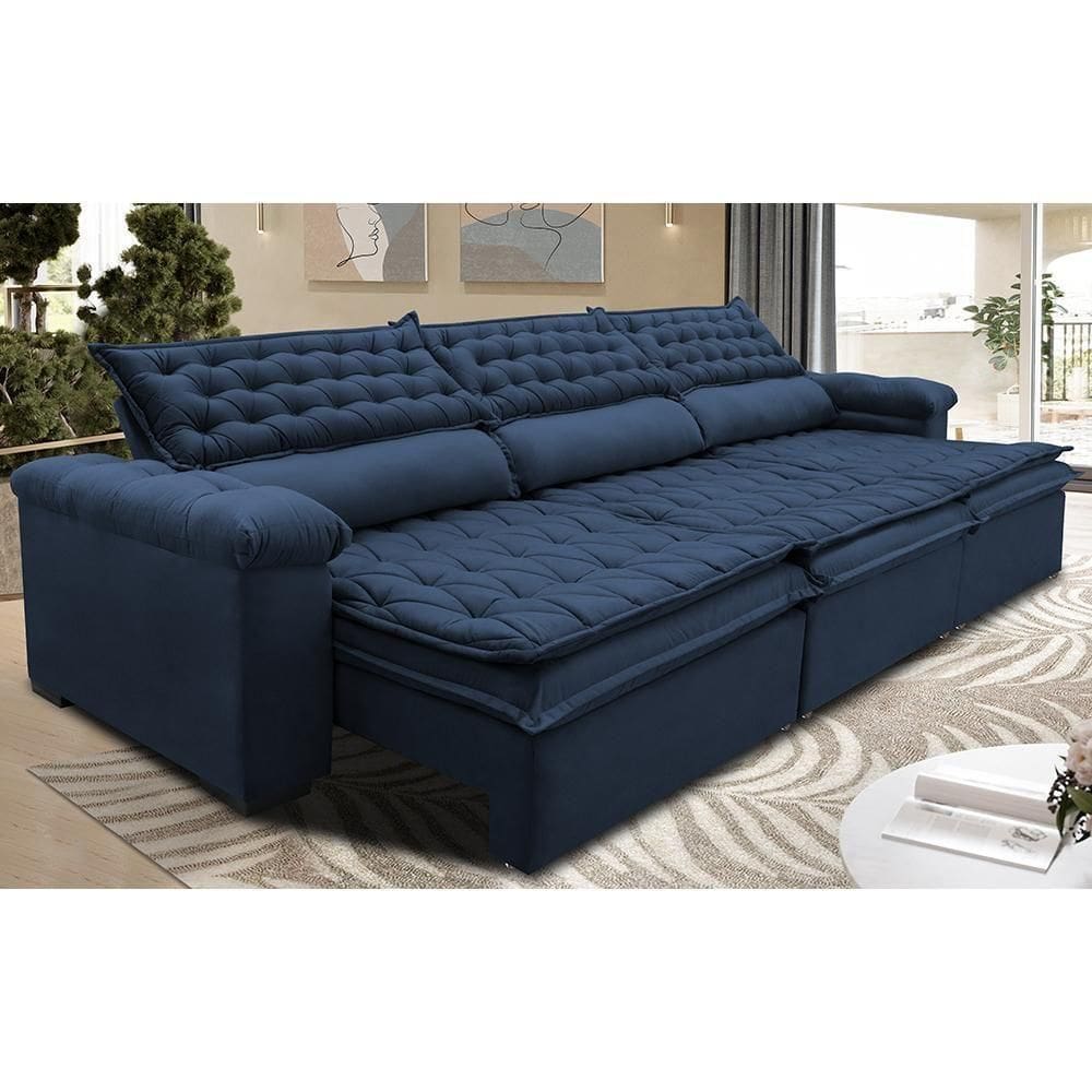 Sofá Retrátil E Reclinável 4,12m Molas Ensacadas Cama Inbox Botonê Espuma Viscoelástico Azul