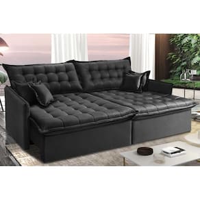 Sofá Sem Caixa Retrátil E Reclinável 1,95m Cama Inbox Versátil Suede Velusoft Preto