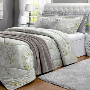 Kit Edredom Cama Queen 07 peças Papillons Algodão Percal 180 Fios Cinza