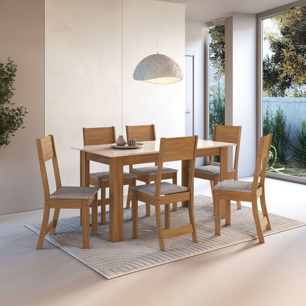 Mesa de Jantar 6 Lugares Atlanta Freijó/Off White - Indékes