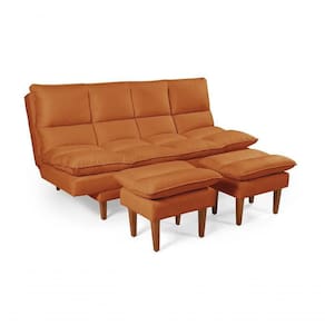 Sofá Cama Andorra 3 Lugares Império Reclinável Pés Madeira Com Banqueta Suede Terracota 174