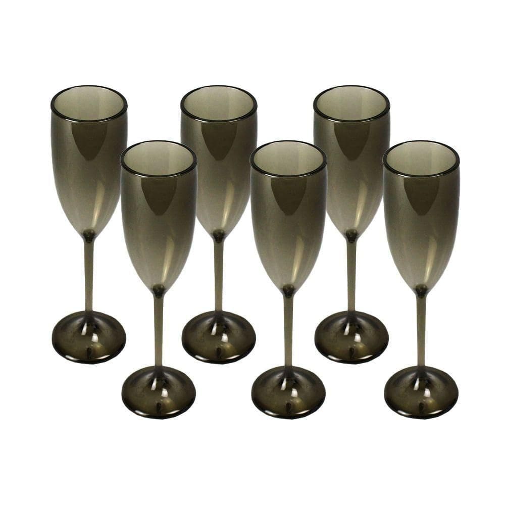 Conjunto De Taça Champanhe Salut 150ml 6 Peças Em Policarbonato Fume - Vem