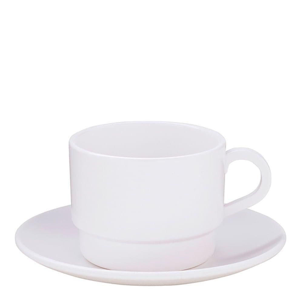 Xícara Elegance Para Chá Com Pires 250ml Branca Em Policarbonato Linha Profissional Cook Vem