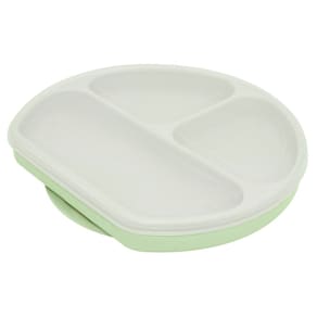 Prato de Silicone Infantil 3 Divisórias com Base de Sucção Verde Oxford
