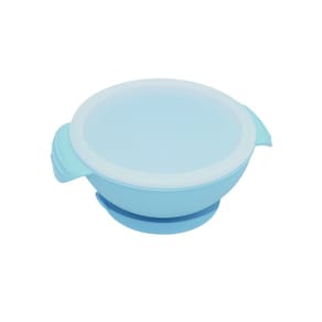Tigela de Silicone Infantil com Tampa e Base de Sucção Azul Oxford