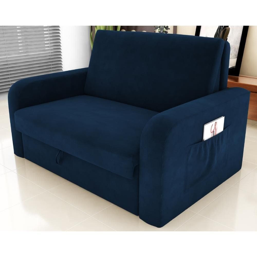 Sofá Cama Com Baú 2 Lugares John Suede Azul